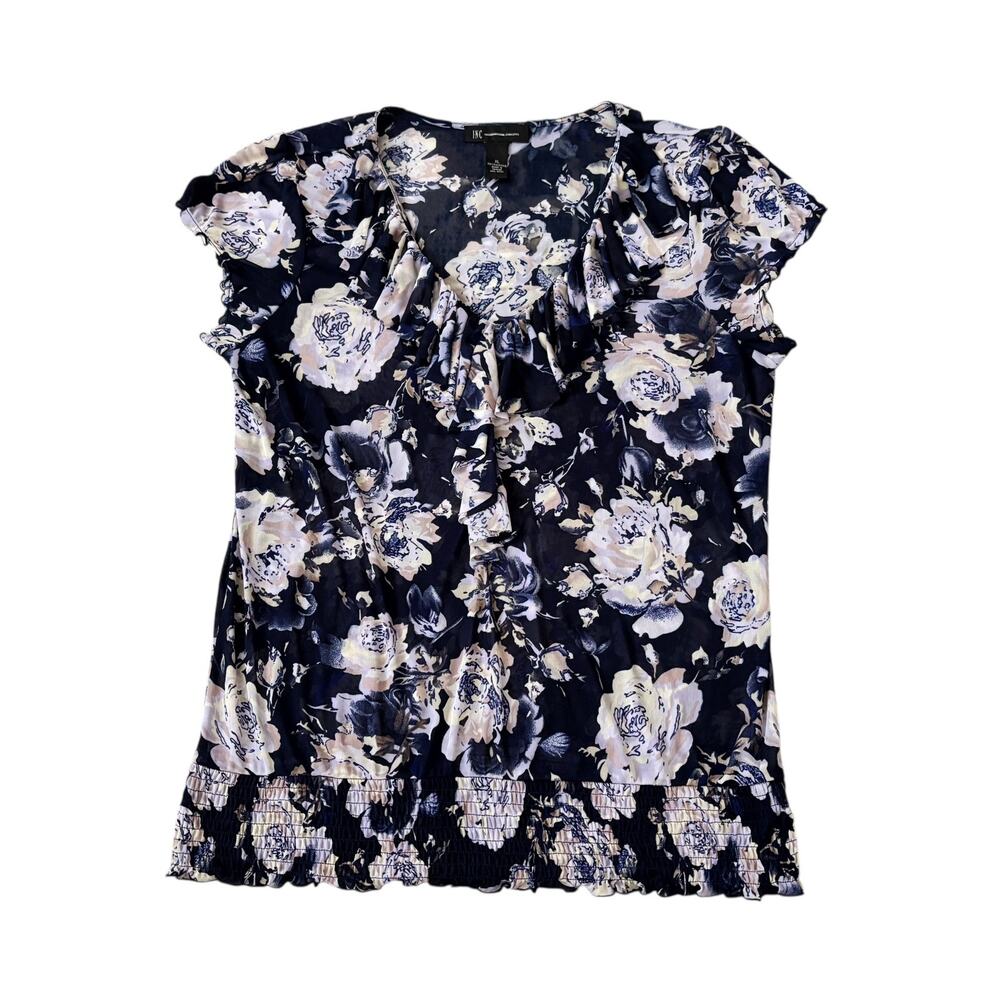 INC International Concepts Navy Sheer Floral Print Blouse Womens Size XL